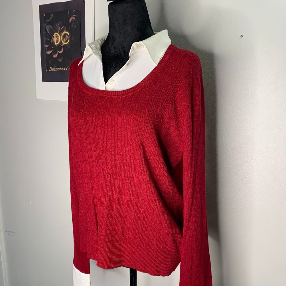 East 5th 90s true Red Sweater With Build in Collar -Size L -Pre-Owned .